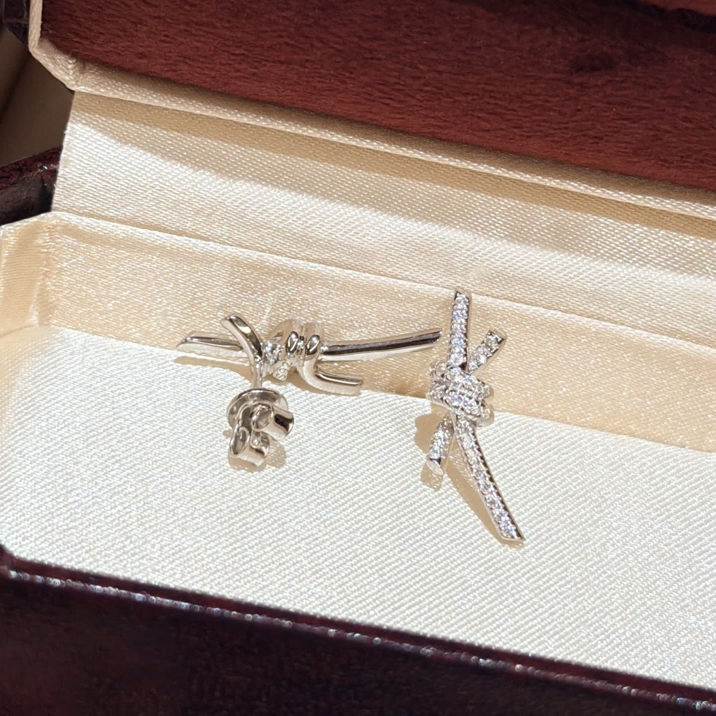 Tiffany & Co Elegant Silver Rhinestone Bow Earrings